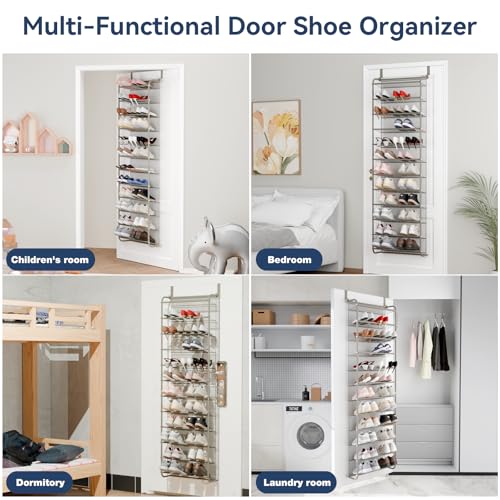 Whitmor 36 Pair Over The Door Shoe Organizer, 12 Tier Hanging Shoe Organizer, Heavy Duty Metal & Mesh Shoe Holder, Hanging Shoe Rack for Closet Organizer & Storage, 74" L x 21.7" W x 7.5" H, Mocha by Whitmor - Image 7