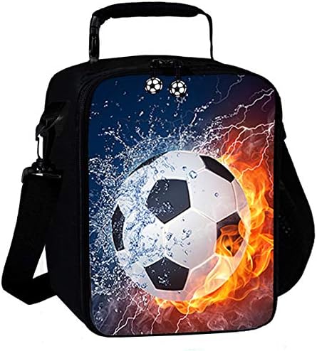 7-Mi 3D Football Kids Reusable Lunch Container Kids Lunch Bags Children Lunch Box Cooler Thermal for School Insulated Meal Tote Shoulder Bag