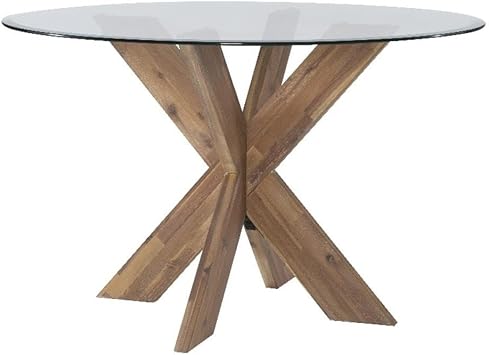 Powell Furniture Linon Hale X Base Wood Dining Table with Glass in Natural Brown