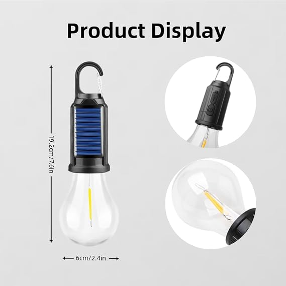 Solar Rechargeable Hooked Camping Light,2025 New Vintage Outdoor Tent Ambient Light,Waterproof LED Camping Lantern, Portable Outdoor Emergency Light Bulb for Hiking, Camping, Fishing (2 Spherical)