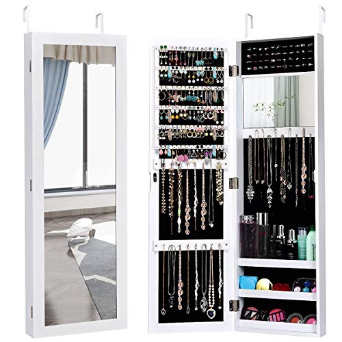 Giantex Jewelry Armoire Cabinet Wall Door Mounted with Full Length Mirror, Jewelry Organizer