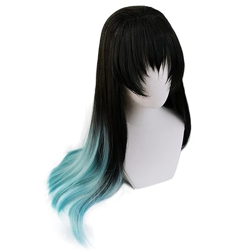 Vista 2 de Anime Demon Slayer Kimetsu no Yaiba Tokitou Muichirou - Peluca de cola de caballo, disfraz de cosplay, resistente al calor, pelucas largas A Style,B