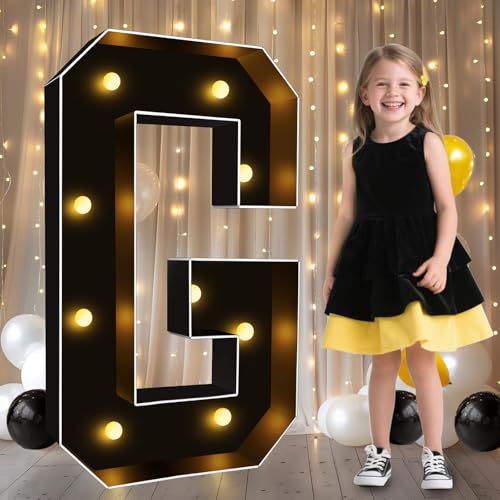 Image of Pooqla 3FT Marquee Light Up Letters, Black Large Letter G Party Decorations | LED Marquee Letters 3 Feet Tall, Black Giant Mosaic Letters Gift for Boys Men Birthday Anniversary Wedding Decoration