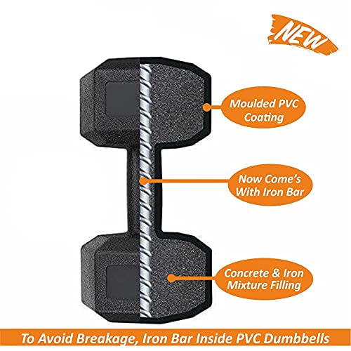 Image of L'AVENIR FITNESS Hex Shape Set of PVC Dumbbell - Pair of 3kg Dumbbell Set - Best for Home Gym Work-Out