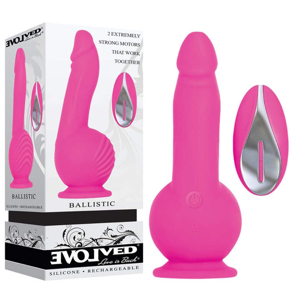 Amazon.com: Evolved Love Is Back - Ballistic - Silicone Rechargeable - 2  Extremely Strong Motors That Work Together - Dildo Suction-Cup Vibrator  with Remote Control - Pink : Health & Household