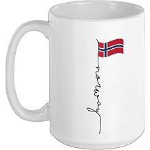 Norway Signature Flag Pole - Patriotic Norwegian Flag Ceramic Mug, White, 15oz