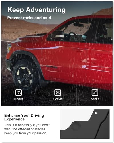 Image of KIWI MASTER Mud Flaps for 2019-2024 Dodge Ram 1500 (with OEM Fender Flares, Not Fits Classic or TRX), Heavy Duty Front & Rear Mud Guards, No Drill, 4 Pcs Set