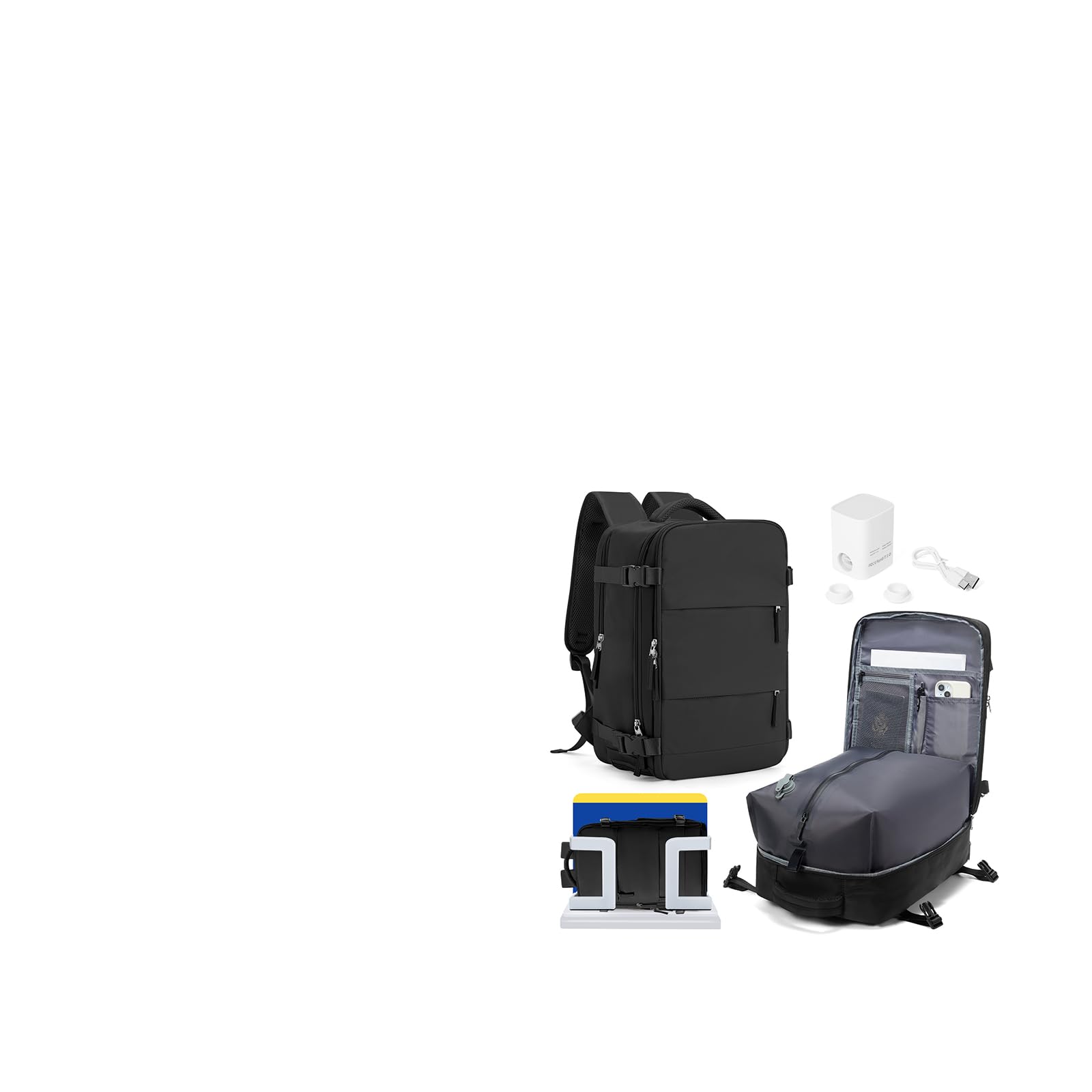 HPLQQ Mochila Viaje Cabina Avion para Easyjet Mochilas de Vacío con Bomba Bolsa de Cabina Equipaje de Mano para Mujer Mochila de Senderismo Mochila Impermeable Cabina Mochila,E01-Negro