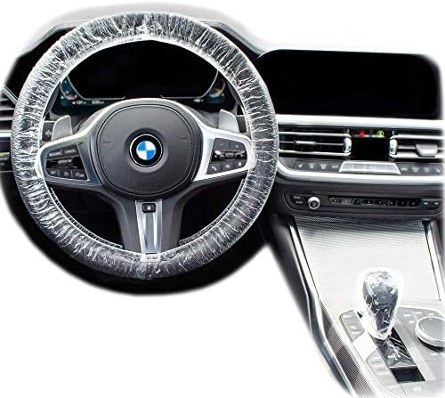 Disposable Steering Wheel Covers - 200 Piece Set of Clear Plastic Car Steering Wheel Cover and Gear Selector Covers, Universal Fit, Convenient and Hygienic