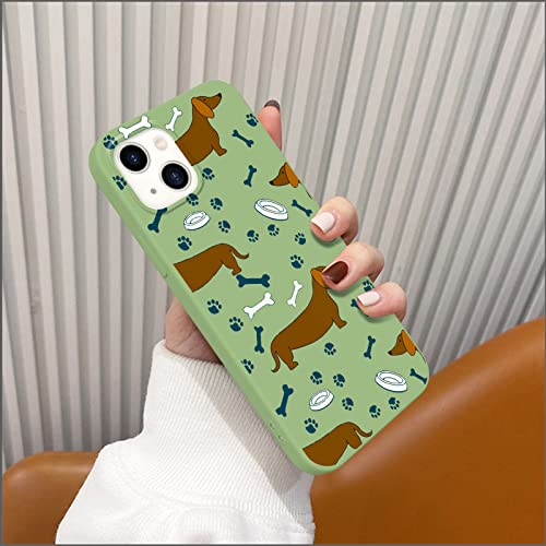 Image of Eating Dachshund Dog Phone Case Compatible with iPhone 7 /8 /SE 2020,Green Liquid Silicone Bone Printted Case,Soft Gel Rubber Full-Body Protective Microfiber Lining Shockproof Cover