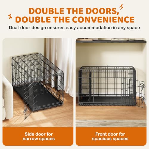 Image of Yaheetech 42inch Double Door Dog Crate w /Divider, Collapsible Metal Kennel