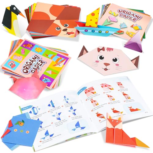 Image of Pesutei 288 Sheets Origami Paper, Origami Set for Kids 6-12 with Guiding Book, 188 Sheets Patterns (Animals, Prints, Daily Items),100 Solid-Colored Origami, DIY Art and Craft Paper for Kids