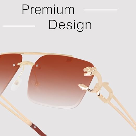 DESEOX Retro Rimless Sunglasses Men Vintage Rectangle Rimless Sunglass Fashion Women Gradient 100% UV400 Protection Sun Glasses Metal Tinted Frameless Square Eyewear