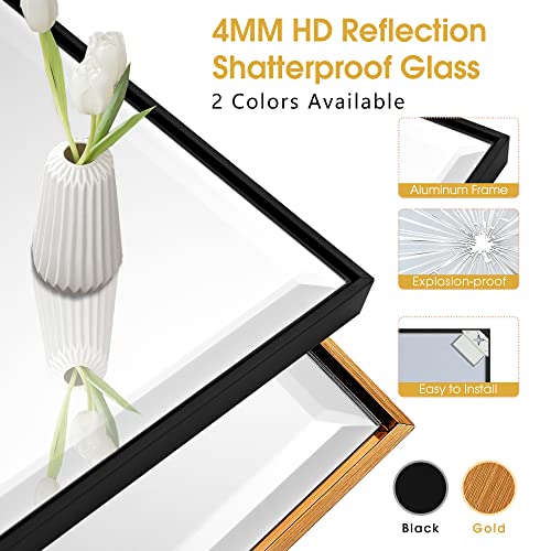 Bonverre 24 X 36 Inch Beveled Edge Rectangle Wall Mirror, Aluminum Frame Rectangular Mirror For Bathroom, Vanity, Bedroom, Living Room, Entryway, Wall Mounted Horizontal Or Vertical, Black #TOP2