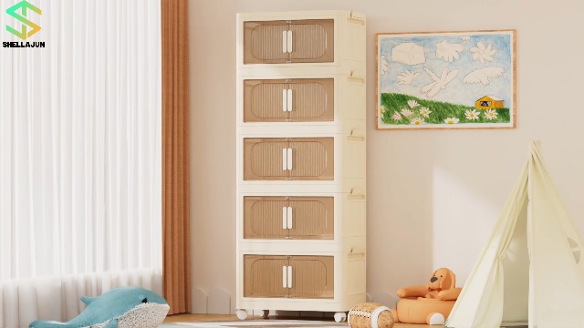 SHELLAJUN 45QT 5-Tier Collapsible Storage Cabinet with Wheels