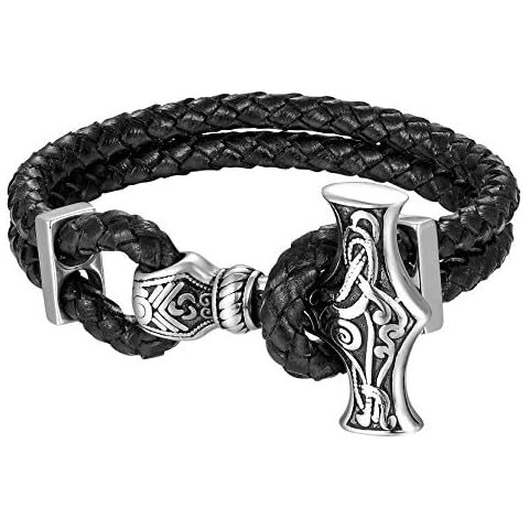 ZiiLay Viking Bracelet for Men Stainless Steel Leather Bracelet Braided Cord Cuff Jewellery 9.0inch Cover