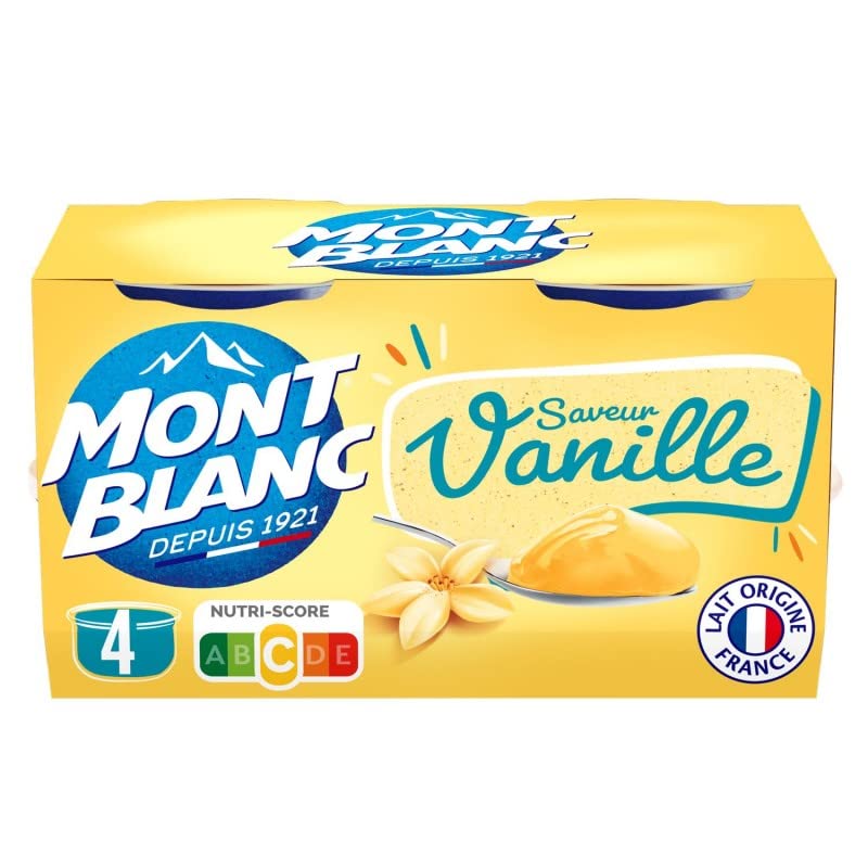 MONT BLANC - Crème dessert à la vanille - Pack de 4 pots de 125g chacun - Douceur et onctuosité pour vos desserts. - Lot De 4 - Vendu Par Lot