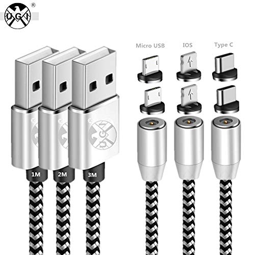 UGI Lot de 3 câbles magnétiques compatibles avec les appareils Micro USB/Ios/Type C -1m+2m+3m