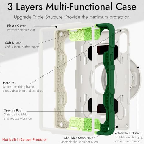 Image of Robustrion Cover for Redmi Pad Pro 12.1 inch, Armor Shockproof Cover Case with [Shoulder Strap] and [360 Degree Rotating Hand Strap and Stand] for Redmi Pad Pro 5G 12.1 inch - Rainbow Green