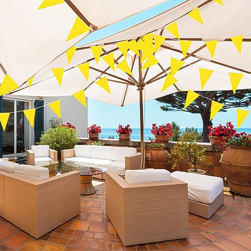 Image of Preboun 400 ft Solid Pennant Banner Flags 240 Pcs String Hanging DIY Triangle Bunting Bulk Garland for Grand Opening Carnival Birthday Party Decoration Outdoor(Yellow)