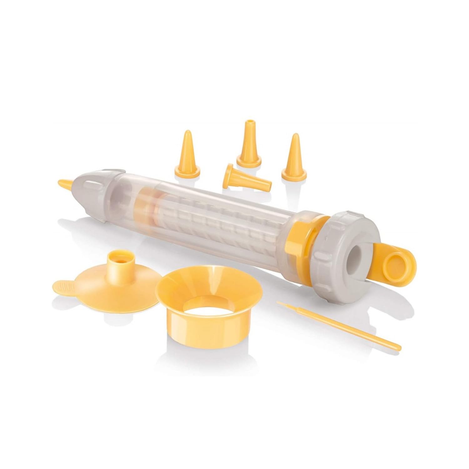 AVILIA Penna Decora Dolci con 5 Beccucci Intercambiabili - Imbuto in Silicone e Plastica, 15 cm - Sicura, Resistente e Facile da Usare - Ideale per Dolci e Salati - Incluso Utensile per Pulizia