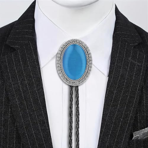Image of Jeilwiy Bolo Tie for Men Real Stone Westwern Cowboy Ties Silver Bolos Women Leather Necktie Gift for Birthday Christmas
