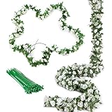ZenyTra 3er Set Weiße Kunstrosen Girlanden - 3X 2,5m Lange Elegante Seidenblumen Girlanden Mit 135 Blüten Für Hochzeitsdekoration, Garten, Balkon, Wohnzimmer Deko (Inkl. 20 Grüne Fixierstangen)