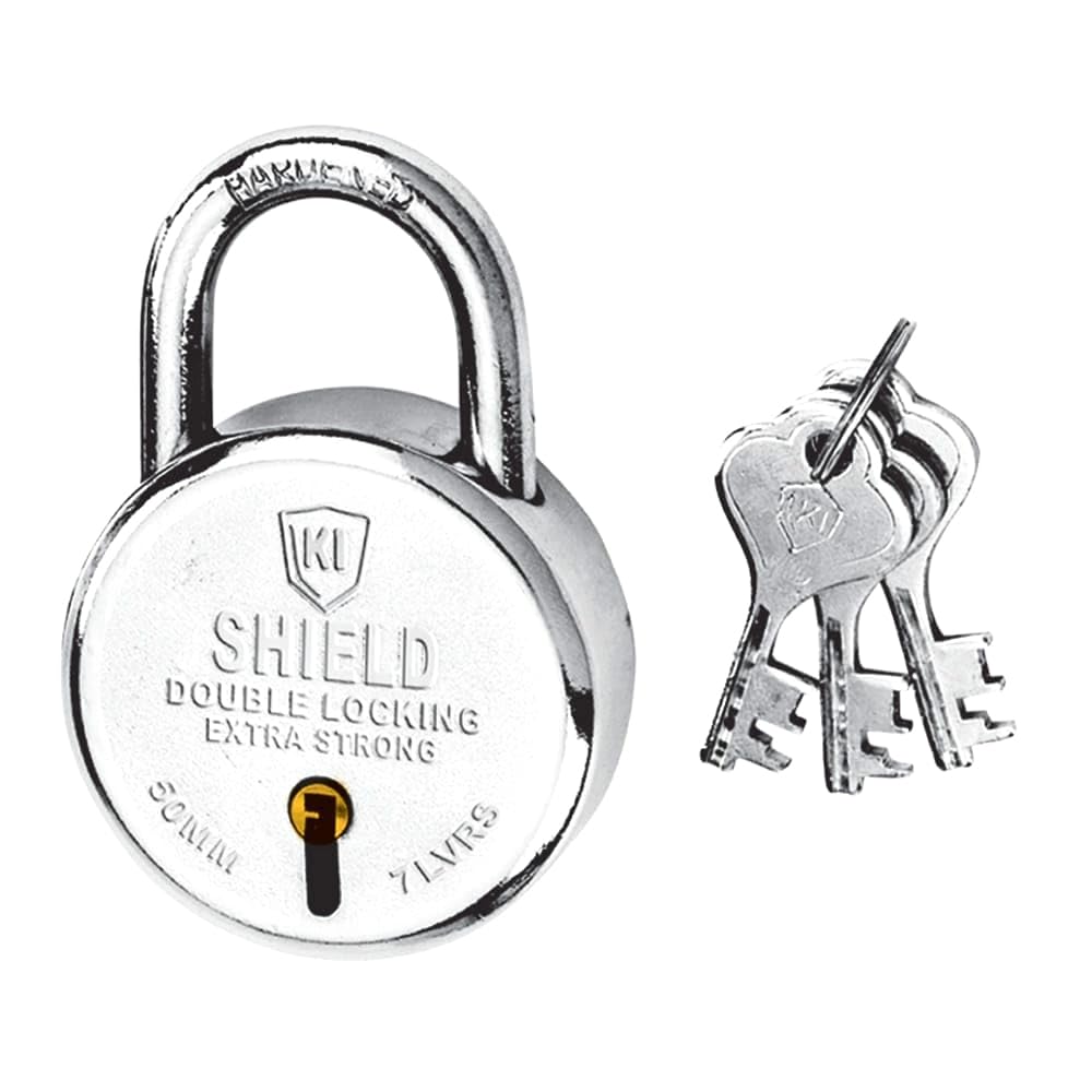 KI SHIELD 1001 Round Steel Keyed Padlock 50MM | (7 Levers, 3 Keys) |(Silver Chrome Plated Finish) | Door Accessories, Shutter Padlocks, Gate Hasps Door Lock |Durable Long Life-image-11