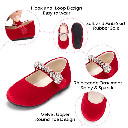 Image of PHIRAMIN Toddler Flower Girl Glitter Dress Shoes Little Girl Ballet Flats Bow Wedding Party
