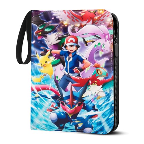 LYAILOOGXL 400 Karten Sammelalbum für Pokémon: 50 Doppelseitige Hüllen (4 Fächer/Seite) - Wasserdichtes PU-Leder mit Reißverschluss PVC-frei & kompatibel mit Scarlet & Violet Sword & Shield