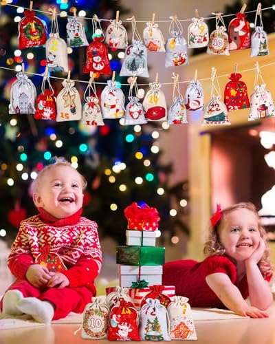 Calendrier de l'Avent à Remplir en Tissu 2024,Calendrier de l Avent,24 Numéros, 24 Clips de Fixation, Compte à Rebours du Festival – Image 8