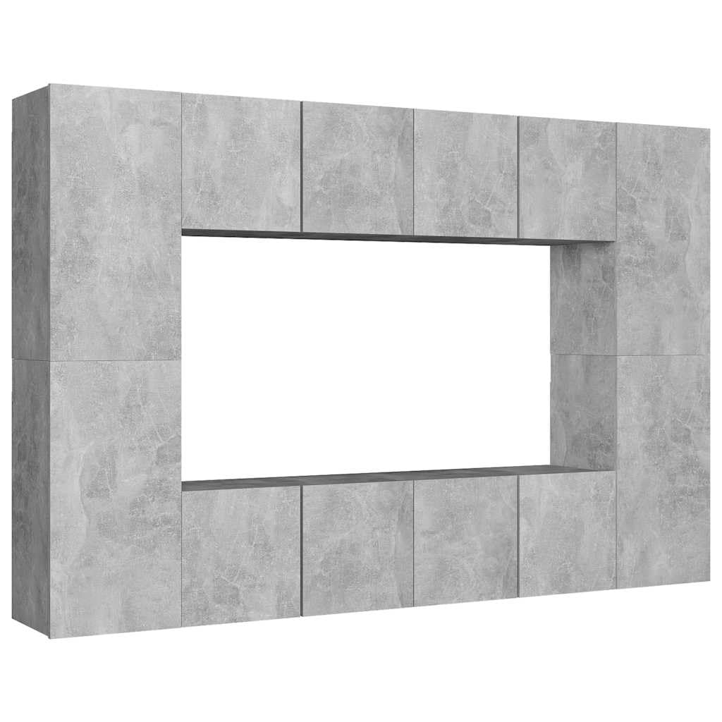 Ensemble meuble TV gris béton suspendu en bois composite avec rangements pour salon