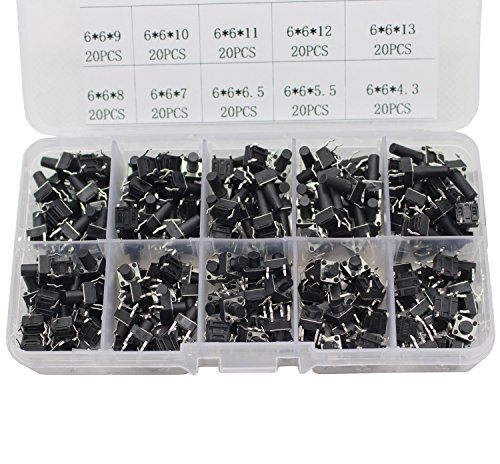 Tactile Push Button Switch Micro Momentary Tact Assortment Kit-200 Pcs 10 Value 6 Mmx 6Mm 4 Pin Micro Switches #TOP4
