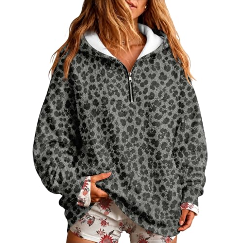 Half Zip Pullover Women Oversized Loose Cheetah Pattern Casual Sweatshirt - image 2