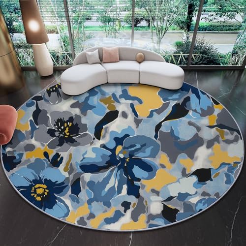 Alfombra Redonda de Franela Suave 100 cm, impresión Camuflaje Flores Texturas, Antideslizante y Lavable, Ideal para Salón Dormitorio Sala de Juegos y Decoración de Hogar, Vistoso