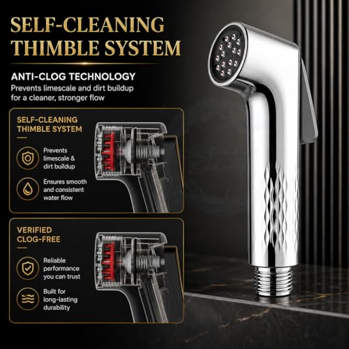 Image of BATH GURU High Pressure Health Faucet for Bathroom | Self-Cleaning Anti-Clog Nozzle Technology | Premium Chrome Finish Jet Spray for Toilet | Leak-Proof ABS Bidet Sprayer with Tefloan