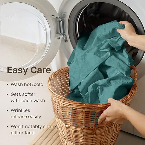 Image of California Design Den Twin XL Bed Sheets Cotton Set - Luxury 600 Thread Count Sateen, 100% Cotton Sheet Set with Deep Pockets, Soft Hotel-Quality Bedding - Teal Sheets