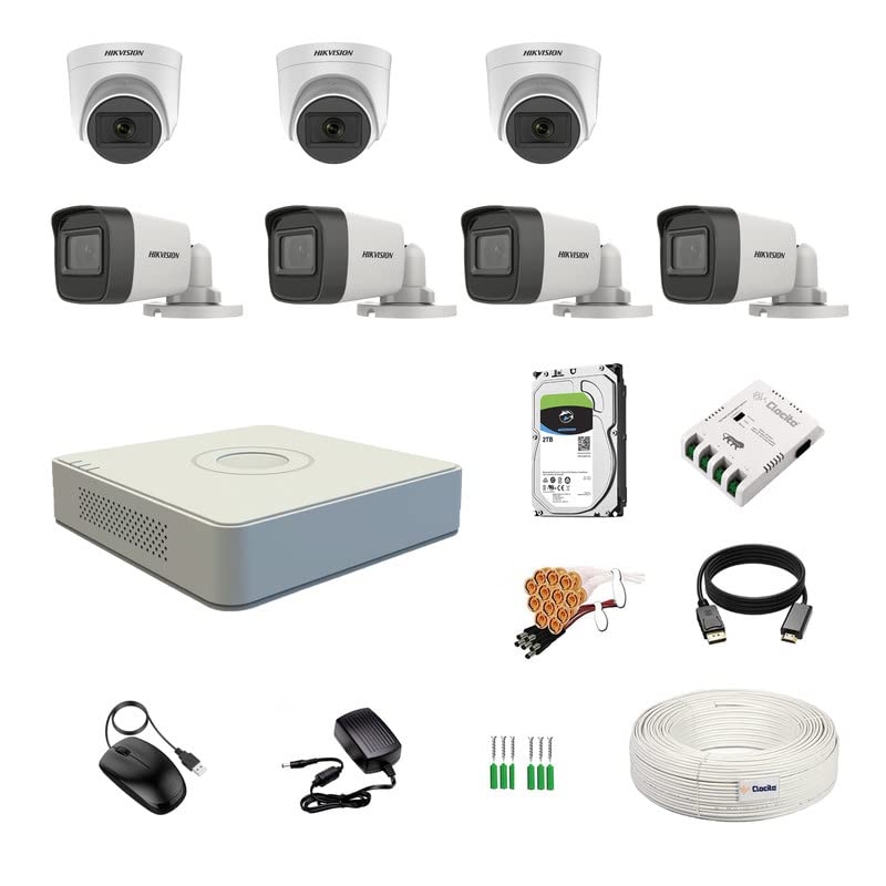 Image of HIKVISION 8 Channel Wired DVR with 5MP 4 Dome & 2 Bullet Cameras with Audio Recording (Day /Night Vision) + 2TB HDD + Copper Cable Roll (1+3) 8 CH Power Supply + BNC & DC Full Combo Kit
