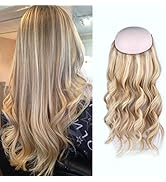 Sassina 16 Inch Fish Line Hair Extensions Real Human Hair Dark Dirty Blonde with Platinum Blonde ...