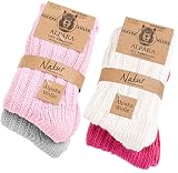 Brubaker 4 Paar Kinder Alpaka Socken aus 100% Alpakawolle - Kindersocken Set für Jungen und Mädchen - Wintersocken Pink Rosa Beige Grau - Wollsocken in Größe 19-22