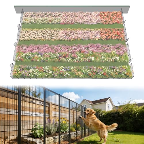 Image of FXW Garden Fence Outdoor for the Yard - 40in(H) x 109.4ft(L) Heavy Duty Metal Animal Barrier for Dog, No Dig Decorative Dog Fence, 48 Panels, Black