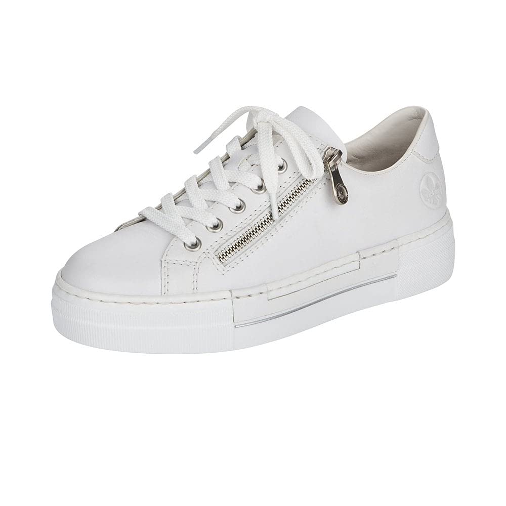 RiekerEnya N4921-80 White Leather Womens Lace/Zip Up Casual Trainer Shoes