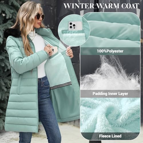 Yusongirl Womens Long Puffer Jacket Thickened Warm Down Winter Coat Waterproof Removable Hooded Fleece Lined Puffer Coat4