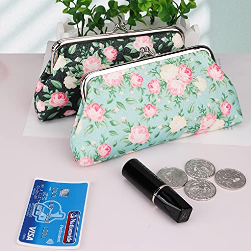 Oyachic 2 Pc Floral Kiss Lock Wallet Women Buckle Coin Purse Clasp Change Pouch #TOP7