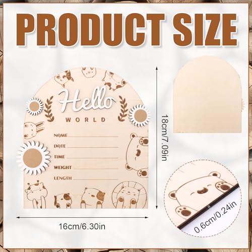Wooden Baby Announcement Sign, Hello World Baby Sign Baby Announcement Plaque Newborn Baby Welcome Name Board Birth Sign for Baby Shower Gifts Nursery Photo Props Wall Decoration - Image 3