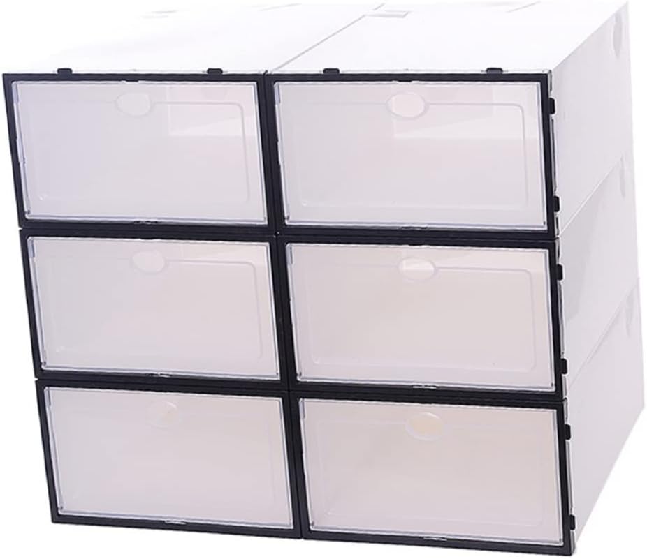 KOMBIUDA 6pcs Stackable Plastic Shoe Storage Box Transparent Organizer with Magnetic Door Thickened Design for Men s Footwear for Closet and Entryway Black and White