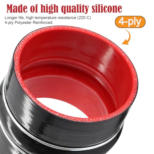 Image of Straight Coupler Silicone Hose ID 4 inch 4 Ply Polyester Reinforcement as Turbocharger Tube Air Intake Pipe with 2 Stainless Steel T Clamps