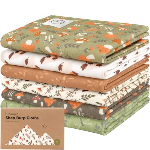 Image of Organic Burp Cloths Baby Boy, Girl - 6-Pack Large 100% Cotton Burping Cloths for Babies, Spit Up Rags, Super Absorbent, Ultra Soft Newborn Rag, Gender Neutral, Machine Washable, Durable (Fall Spores)