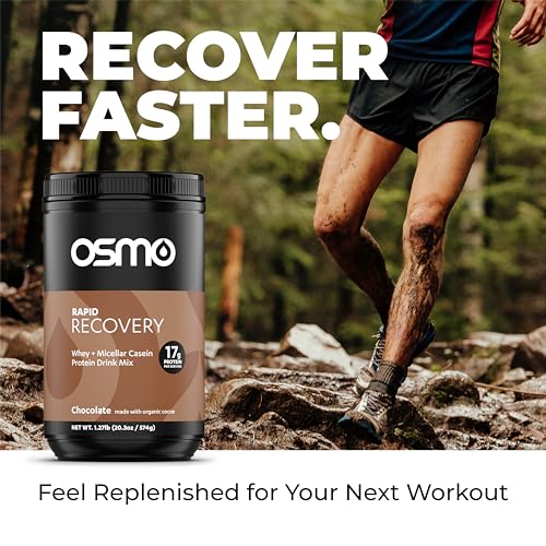 Image of Osmo Rapid Recovery - Whey & Micellar Casein Protein Powder Blend with Carbohydrates & Caffeine, All Natural Ingredients, Enables Muscle Repair & Boosts Glycogen Restoration - Chocolate, 14 Servings