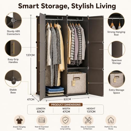 Image of Foldable Plastic Wardrobe for Clothes - Baby Cupboard for Clothes Storage, Wardrobe for Kids, Plastic Almirah, Collapsible Wardrobe for Kids Livingroom & Home (Grey-HK3)